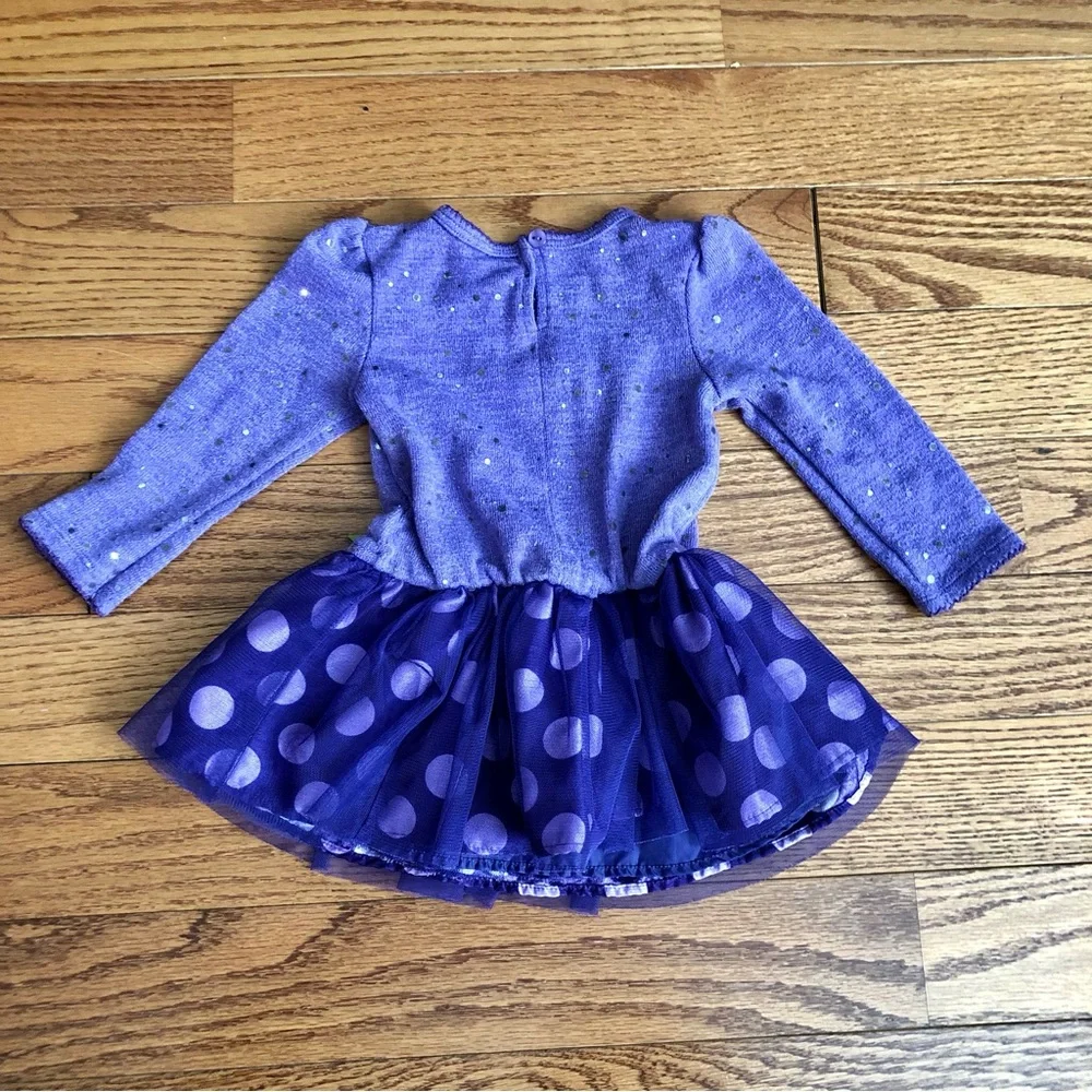 Youngland Purple Dot Sequins Tulle Skirt Knit Dress Baby Girl Size 24 Months